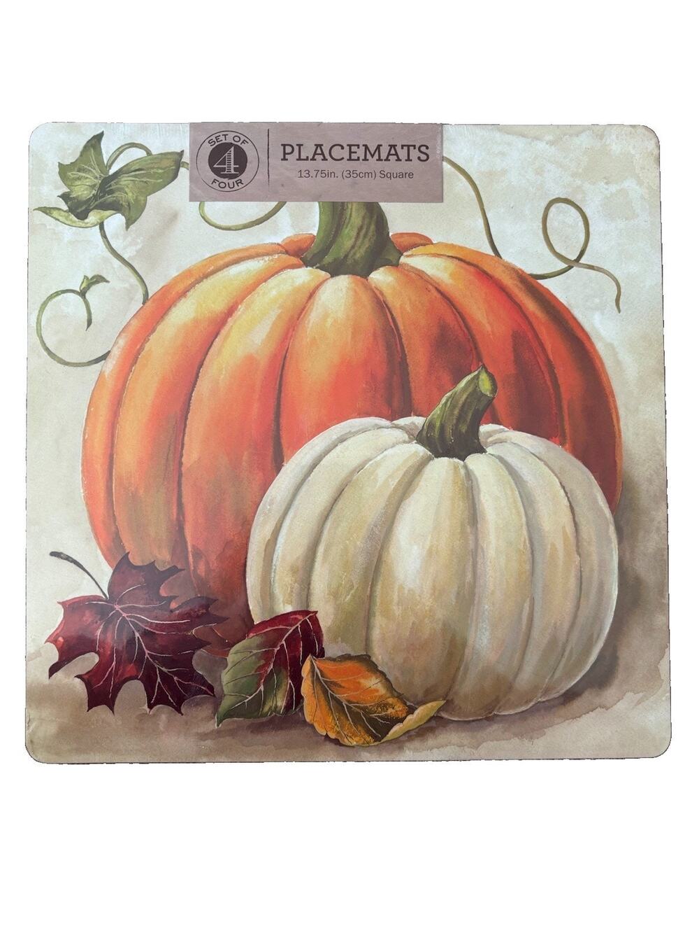 Benson Mills Cork Back Placemats Set 4 Harvest Pumpkins Thanksgiving Fall Square